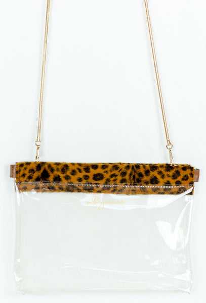Clear Hinge Purse with leopard trim